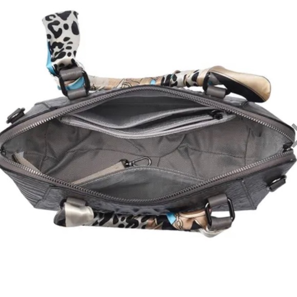 Genuine Leather Gray Crocodile Crossbody Shoulder Strap Bag With Scarf Detail - Picture 7 of 12